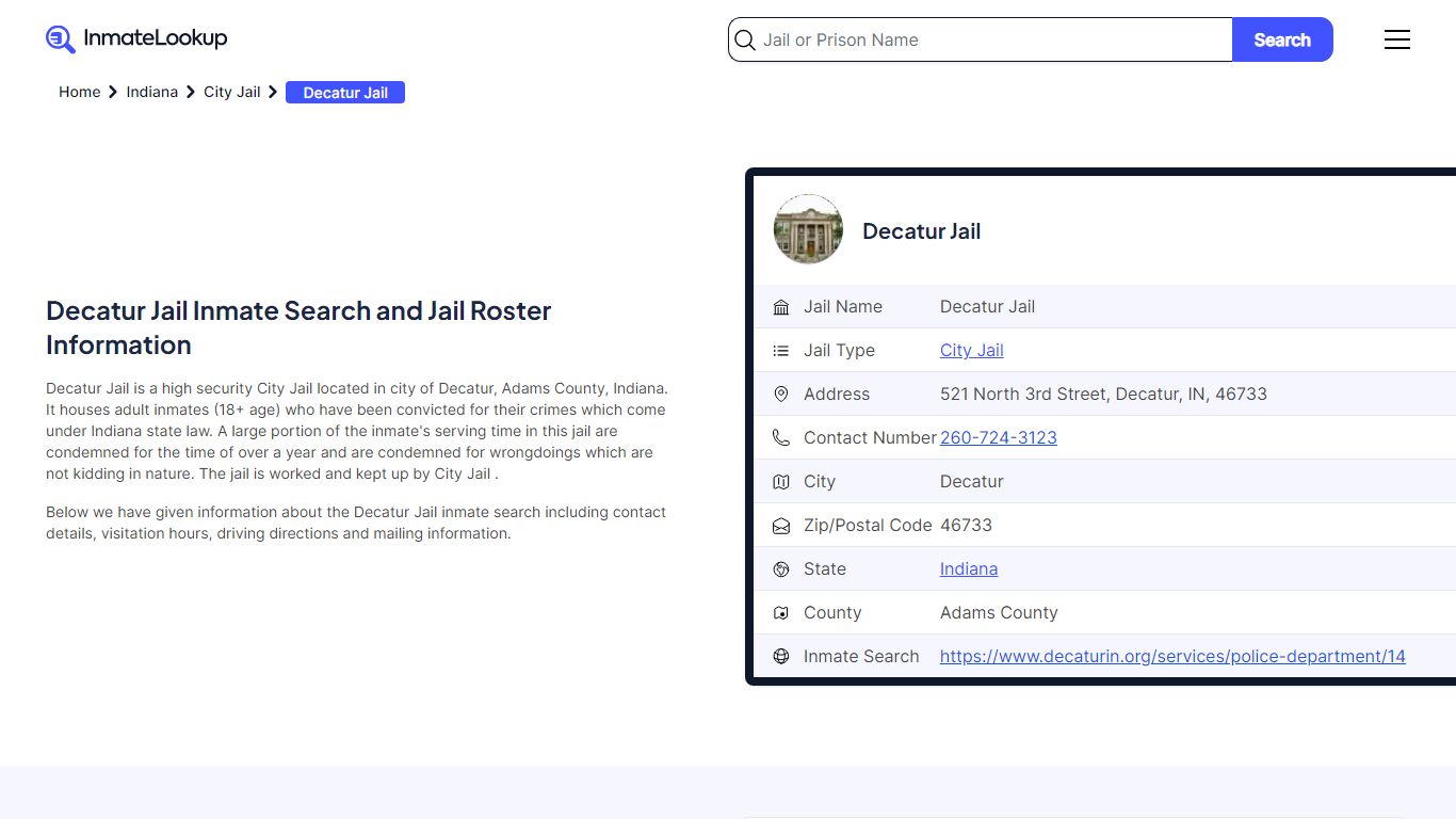 Decatur Jail (IN) Inmate Search Indiana - Inmate Lookup
