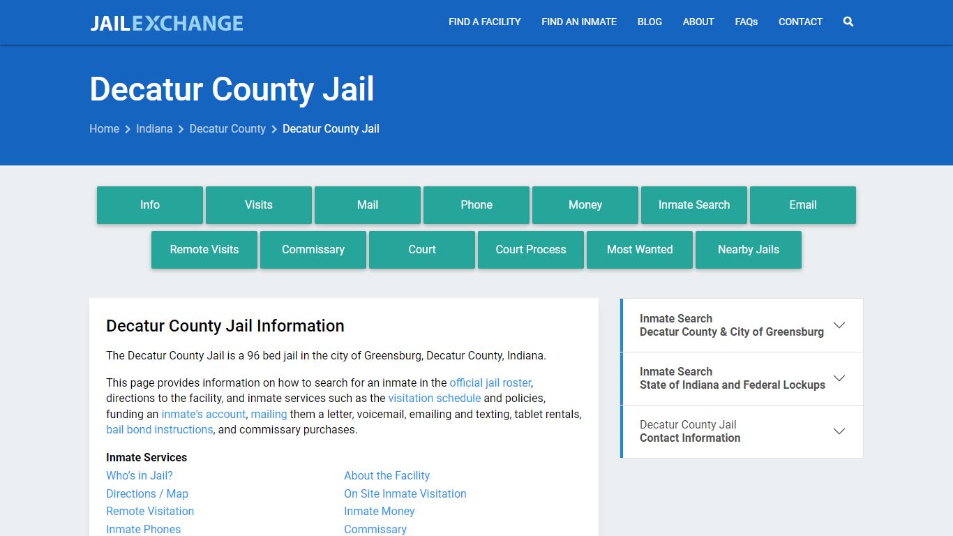 Decatur County Jail, IN Inmate Search, Information